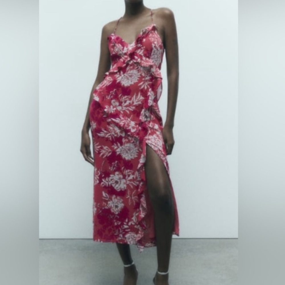 Zara Pink Floral Midi Dress